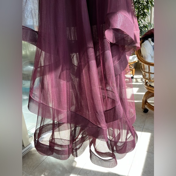 🌅FORMAL PROM DRESS Burgundy/Gold Lace Beaded Tulle-Gem Embroidered Dress•Size 7 - Picture 10 of 11